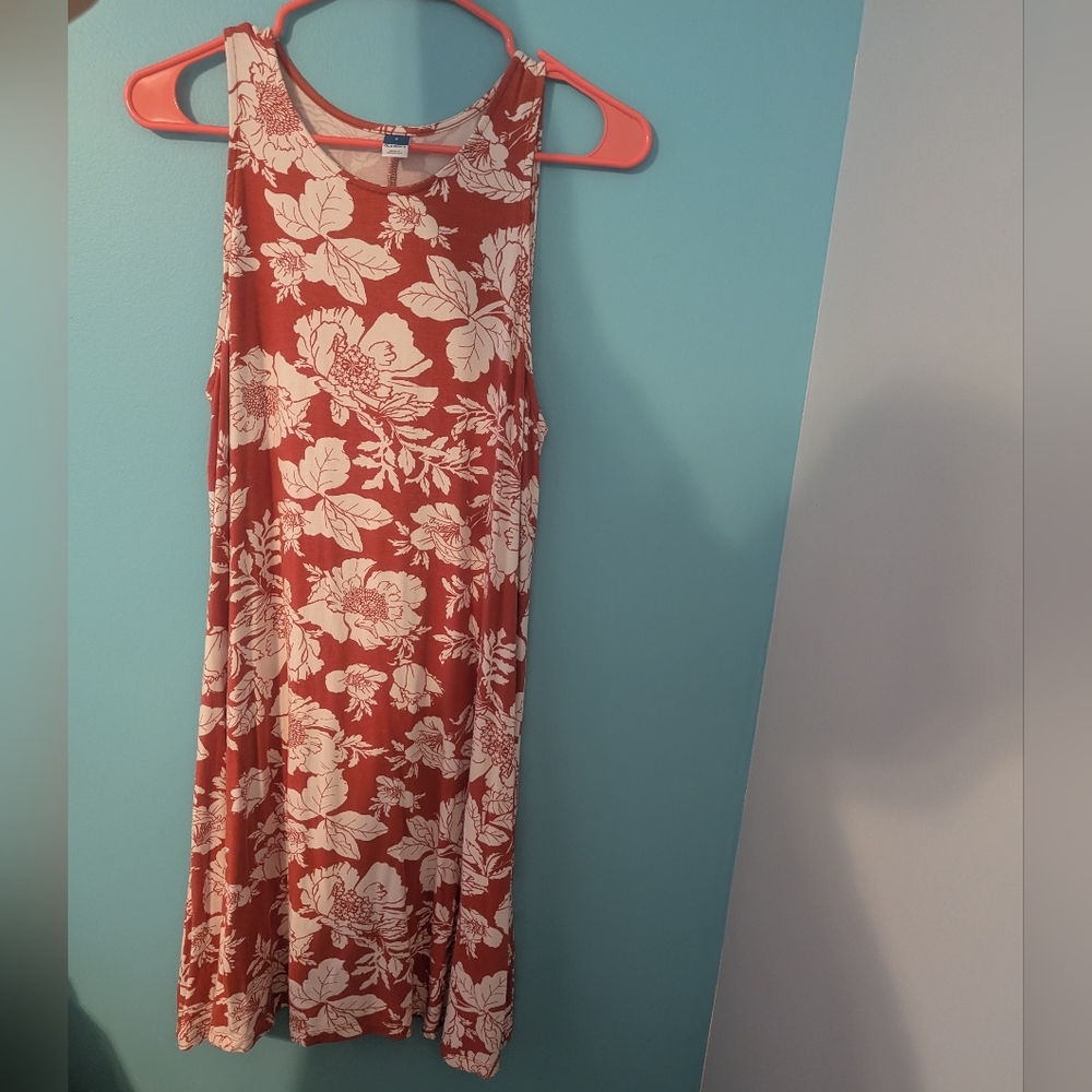 Floral Women's Old Navy Sleeveless Dress - Orange and White- Size Small